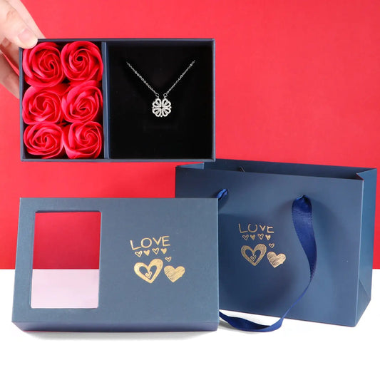 Valentine’s Gift Box – Eternal Rose & 4-Leaf Clover Necklace